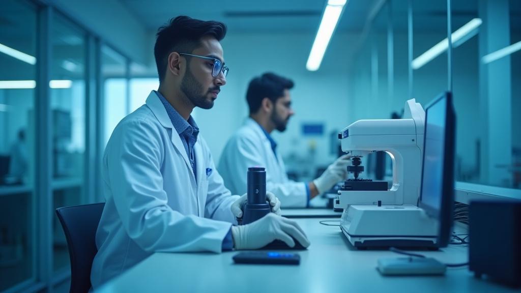 Dhruv Foundry's quality assurance laboratory with engineers performing various material tests.