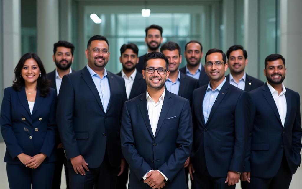 Group photo of Dhruv Foundry's engineering and management team, smiling and looking professional.